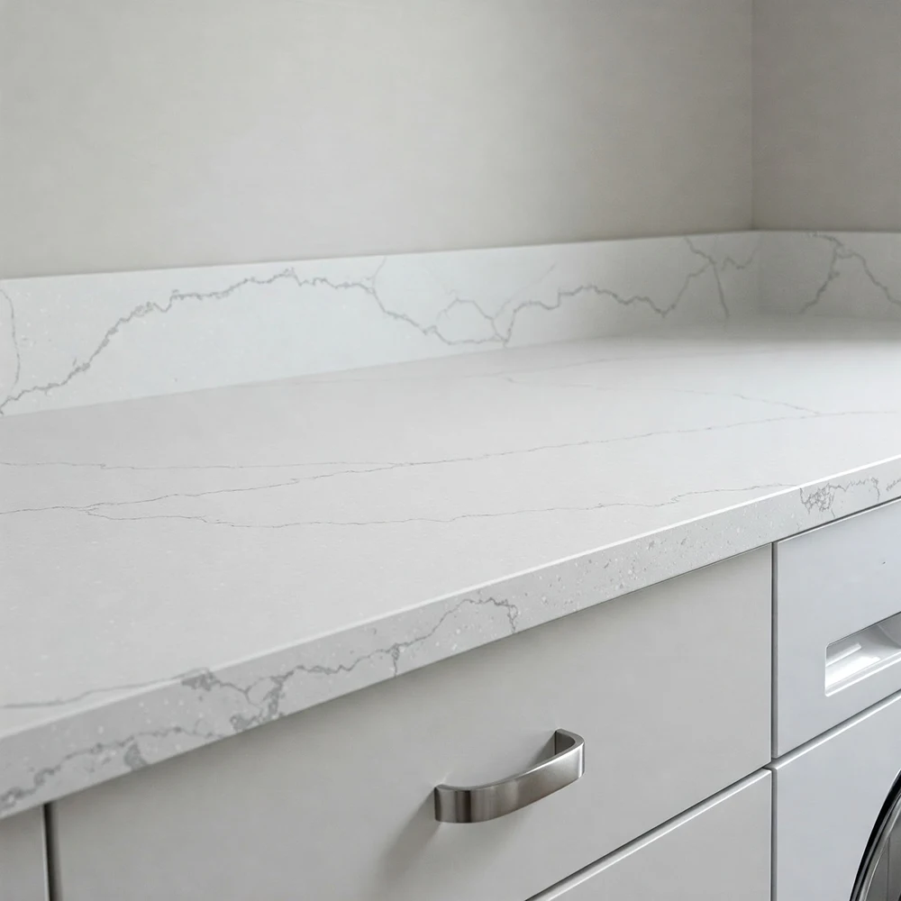 White Quartz Laundry Room Countertop